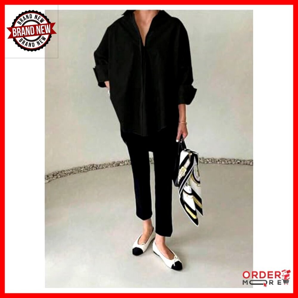 Oversized Button Down Shirt, Bell Sleeves, Work Casual Blouse, Premium Fabric - Picture 5 of 5